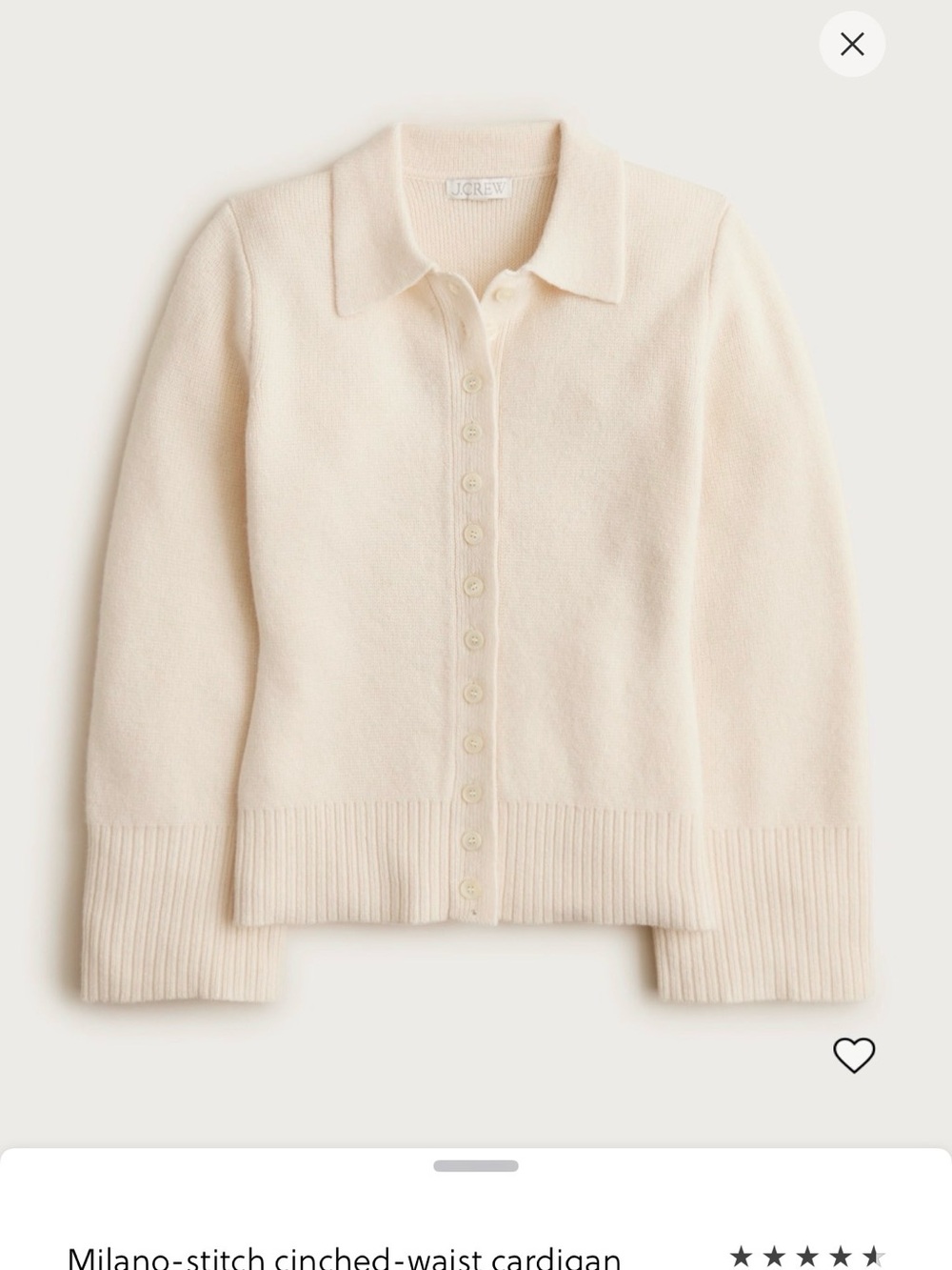 J. Crew Cream Polo-Style Milano-Stitch Cardigan